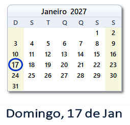 17 Janeiro 2027 calendario