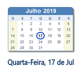 17 Julho 2019 calendario