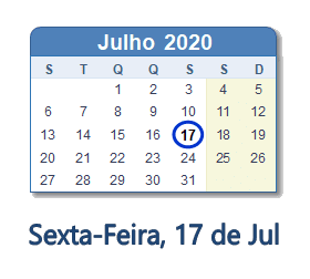 17 Julho 2020 calendario