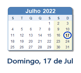 17 Julho 2022 calendario