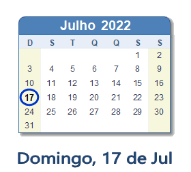17 Julho 2022 calendario