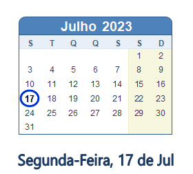 17 Julho 2023 calendario