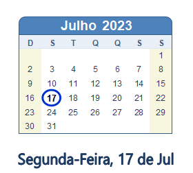 17 Julho 2023 calendario