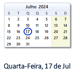 17 Julho 2024 calendario
