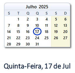 17 Julho 2025 calendario
