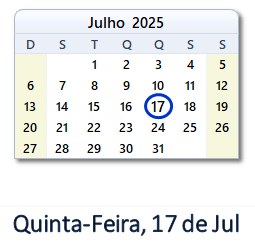 17 Julho 2025 calendario