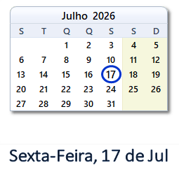 17 Julho 2026 calendario