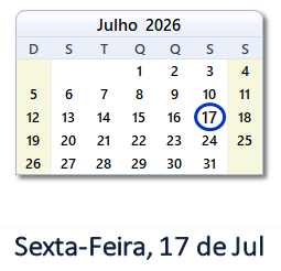 17 Julho 2026 calendario