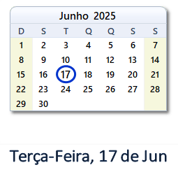 17 Junho 2025 calendario