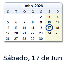 17 Junho 2028 calendario