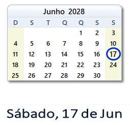 17 Junho 2028 calendario