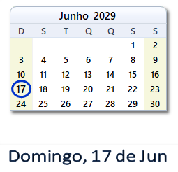 17 Junho 2029 calendario
