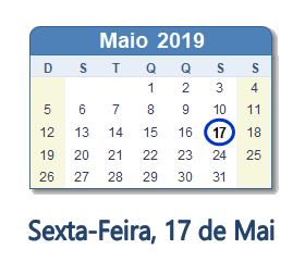 17 Maio 2019 calendario