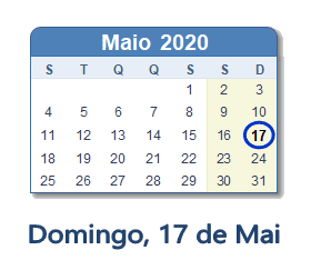 17 Maio 2020 calendario