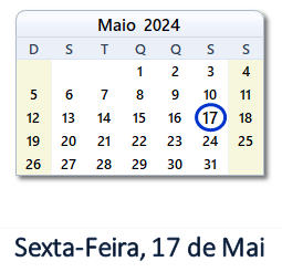 17 Maio 2024 calendario