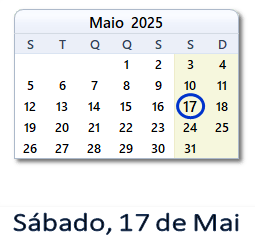 17 Maio 2025 calendario