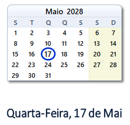 17 Maio 2028 calendario