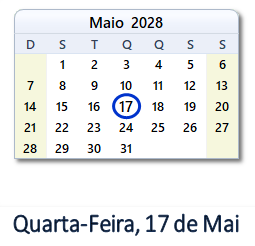 17 Maio 2028 calendario