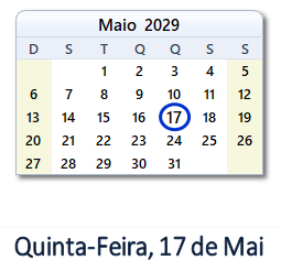 17 Maio 2029 calendario