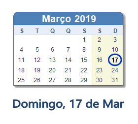 17 Março 2019 calendario