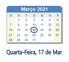 17 Março 2021 calendario