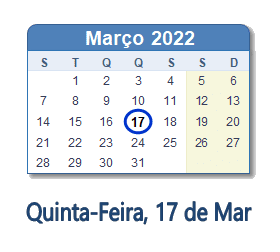 17 Março 2022 calendario