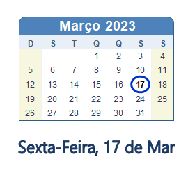17 Março 2023 calendario