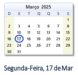 17 Março 2025 calendario