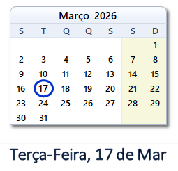 17 Março 2026 calendario