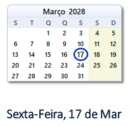 17 Março 2028 calendario