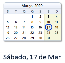 17 Março 2029 calendario