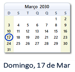 17 Março 2030 calendario