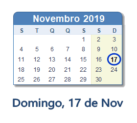 17 Novembro 2019 calendario