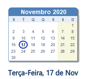 17 Novembro 2020 calendario