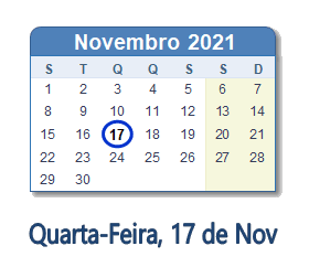 17 Novembro 2021 calendario