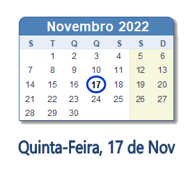 17 Novembro 2022 calendario