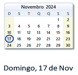 17 Novembro 2024 calendario