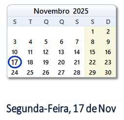 17 Novembro 2025 calendario