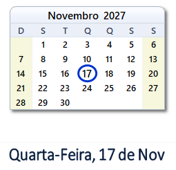 17 Novembro 2027 calendario