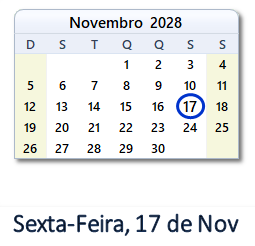 17 Novembro 2028 calendario