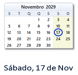 17 Novembro 2029 calendario