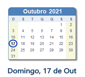 17 Outubro 2021 calendario