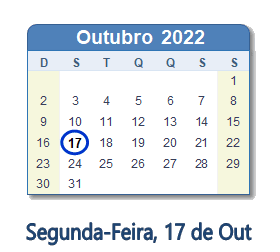 17 Outubro 2022 calendario