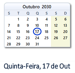 17 Outubro 2030 calendario