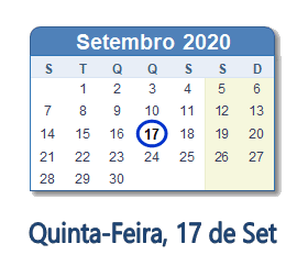 17 Setembro 2020 calendario