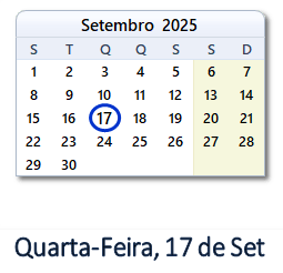 17 Setembro 2025 calendario