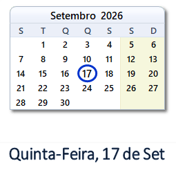 17 Setembro 2026 calendario