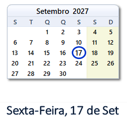 17 Setembro 2027 calendario