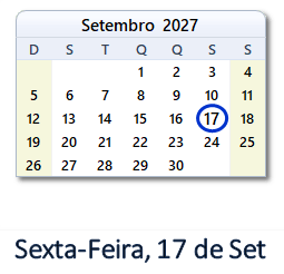 17 Setembro 2027 calendario