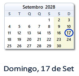 17 Setembro 2028 calendario